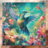 Mooie kolibrie omringd door bloemen raamsticker (Vel 2)