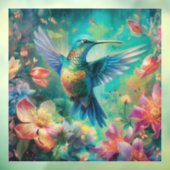 Mooie kolibrie omringd door bloemen raamsticker (Vel 3)