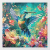 Mooie kolibrie omringd door bloemen raamsticker (Vel)