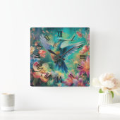 Mooie kolibrie omringd door bloemen vierkante klok (Huis)