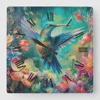 Mooie kolibrie omringd door bloemen