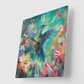 Mooie kolibrie omringd door bloemen vierkante klok (Hoek)