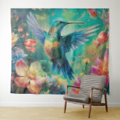 Mooie kolibrie omringd door bloemen wandkleed (In Situ (horizontaal))