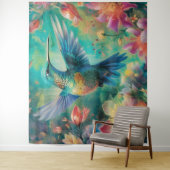 Mooie kolibrie omringd door bloemen wandkleed (In situ)