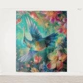 Mooie kolibrie omringd door bloemen wandkleed (Voorkant)