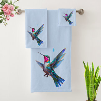 Mooie kolibrie op lichtblauw bad handdoek