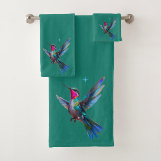 Mooie kolibrie op turkooisblauw bad handdoek