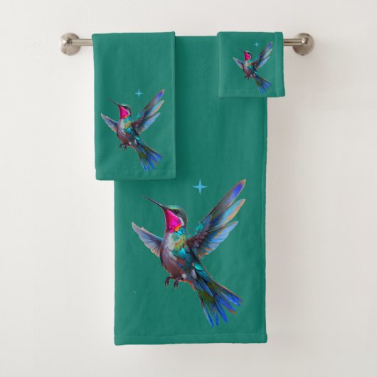 Mooie kolibrie op turkooisblauw bad handdoek (Insitu)