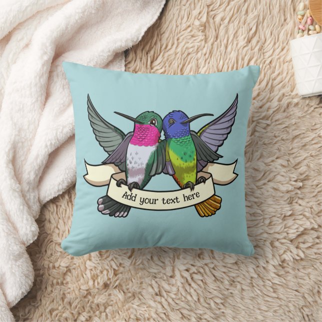 Mooie Kolibries Aangepaste Tekst Lint Vogels Kunst Kussen (Deken)