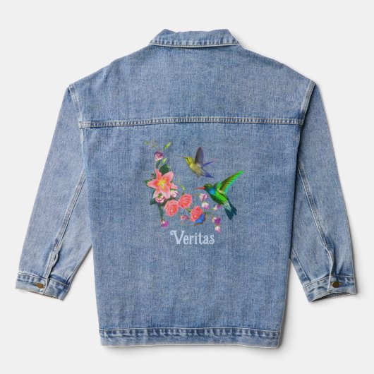 Mooie kolibries & bloemen denim jacket (Achterkant)