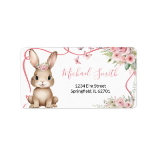 Mooie Konijn Baby Shower Meisje Roze Bloem Adres Etiket