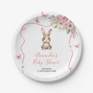 Mooie Konijn Baby Shower Meisje Roze Bloemen Papieren Bordje