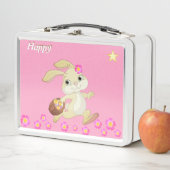 Mooie konijn, bloemen en ster op roze. (In situ)