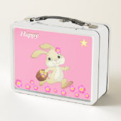 Mooie konijn, bloemen en ster op roze. (Achterkant)