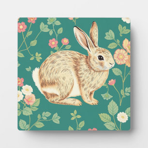 Mooie Konijn Bloemmotief Teal Kleur Fotoplaat