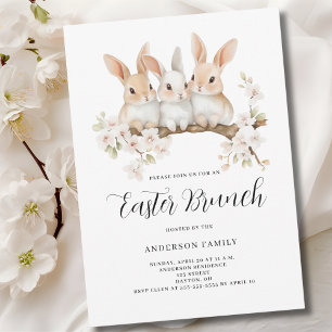 Mooie Konijn Bloemrijke Waterverf Pasen Brunch Kaart