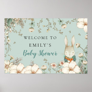 Mooie Konijn Bos Jongen Welkom Baby Borrel Bord Poster
