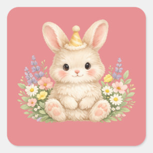 Mooie Konijn Europese Cottage Tuin Vierkante Sticker