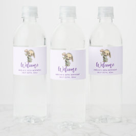 Mooie Konijn Houdt Een Tulpen Verjaardag Waterfles Etiket