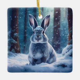 Mooie Konijn In Besneeuwd Bos Keramische Versierin Keramisch Ornament