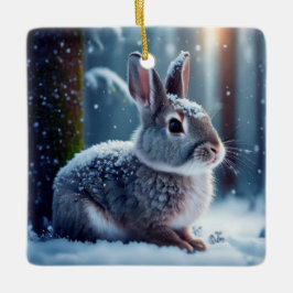 Mooie Konijn In Besneeuwd Bos Keramische Versierin Keramisch Ornament