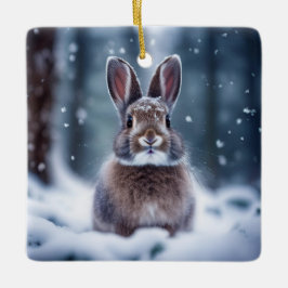 Mooie Konijn In Besneeuwd Bos Keramische Versierin Keramisch Ornament