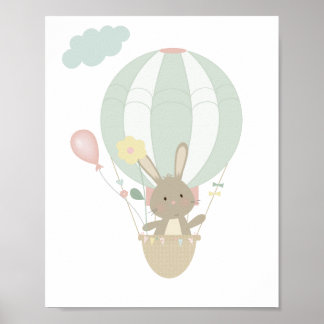 Mooie Konijn In Blauwe Luchtballon Kinderkamer Pos Poster