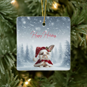 Mooie Konijn Kerst Keramisch Ornament