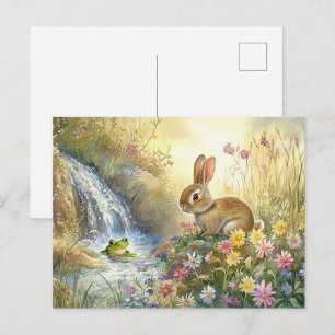 Mooie Konijn Kikker Waterval Ansichtkaart Lente Bo Briefkaart