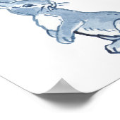 Mooie Konijn Konijn Blauwe Waterverf Dier Natuur Poster (Hoek)