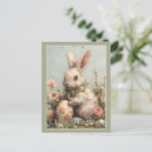 Mooie Konijn Paaseieren Bloemen  Feestdagenkaart (Staand voorkant)