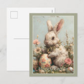 Mooie Konijn Paaseieren Bloemen  Feestdagenkaart (Voorkant / Achterkant)