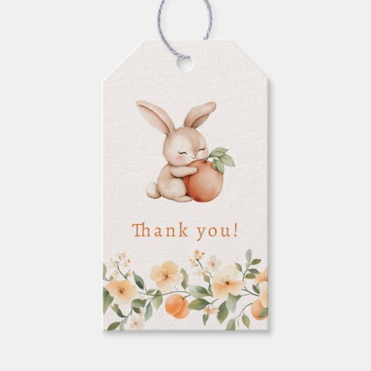 Mooie Konijn Perzik Bloemige Bedank Tag Cadeaulabel (Voorkant)