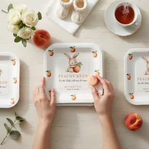 Mooie Konijn Perzik Thema Baby Shower Papieren Bor Bordje