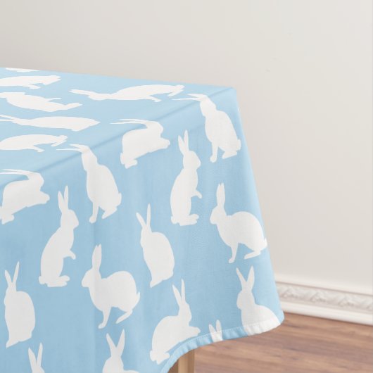 Mooie Konijn Silhouetten Op Blauwe Paaspatroon Tafelkleed (Voorbeeld)