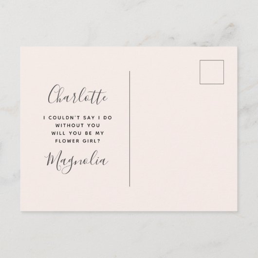 Mooie Konijn Trouw Bloemenmeisje Aanzoek Aankondigingskaart (Achterkant)