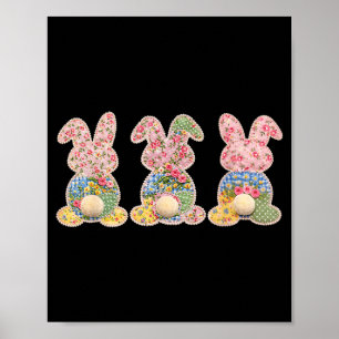 Mooie Konijnen Patchwork Bloem Eieren Gelukkig Pas Poster