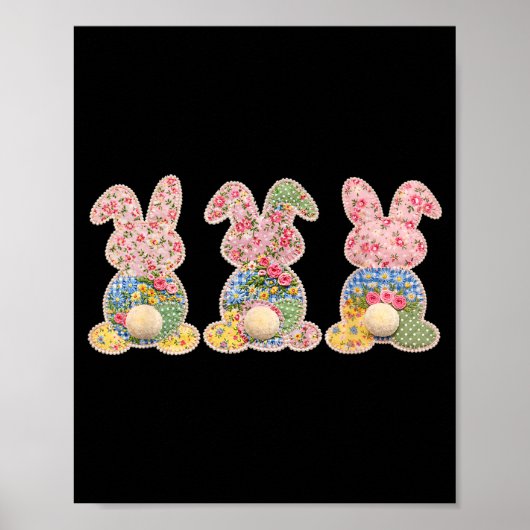 Mooie Konijnen Patchwork Bloem Eieren Gelukkig Pas Poster (Voorkant)