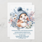 Mooie konijnenjongen winter bos thema waterverf kaart (Voorkant / Achterkant)