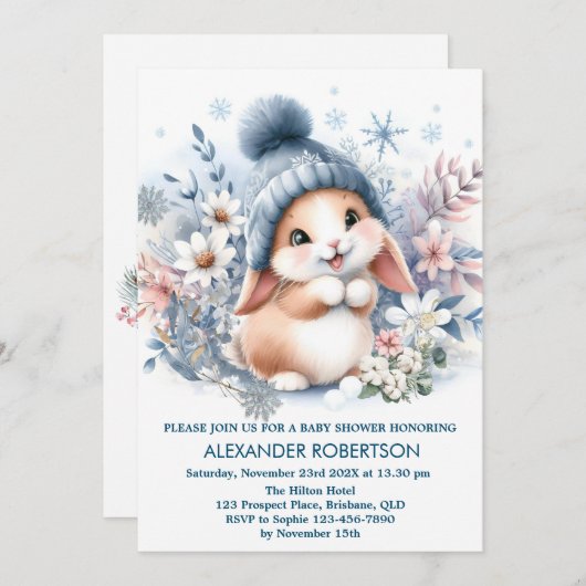 Mooie konijnenjongen winter bos thema waterverf  kaart (Voorkant / Achterkant)