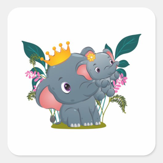 Mooie koningin van de olifant tilt haar op vierkante sticker (Voorkant)