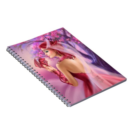 Mooie koningin van fantasieën en rode draak notitieboek (Rechterzijde)
