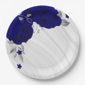 Mooie koningsblauwe bloemen zilvergrijze marmer papieren bordje (Voorkant)