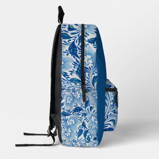 Mooie Koninklijk Blauwe en Witte Bloem Geborduurd Bedrukte Rugzak (Links)