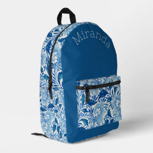 Mooie Koninklijk Blauwe en Witte Bloemige Monogram Bedrukte Rugzak
