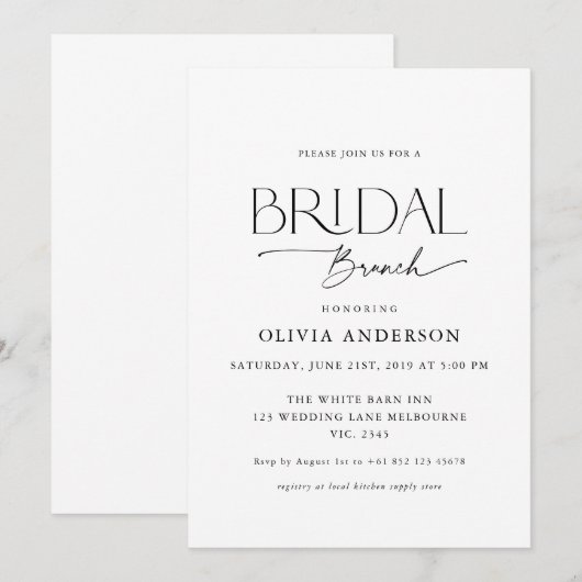 Mooie Koppel Font Bruids Brunch Kaart (Voorkant / Achterkant)