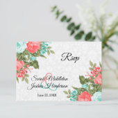 Mooie Koraal en Blauwgroen Bloem - RSVP (Staand voorkant)