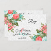 Mooie Koraal en Blauwgroen Bloem - RSVP (Voorkant / Achterkant)