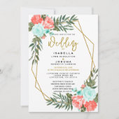 Mooie koraal en lichte Blauwgroen Floral Kaart (Voorkant)