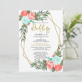 Mooie koraal en lichte Blauwgroen Floral Kaart (Staand voorkant)